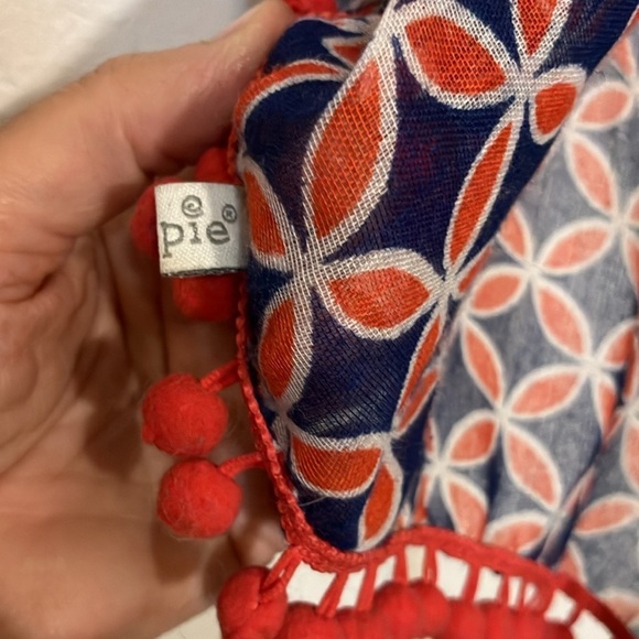 🌈 Mud Pie Pom Pom fringed India print cotton semi sheer scarf - Picture 7 of 10